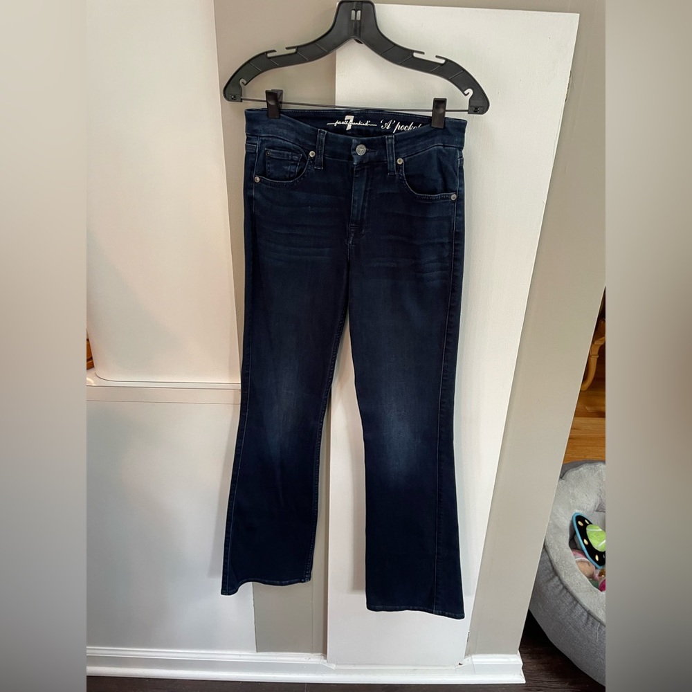 WOMENS SEVEN FOR ALL MANKIND DARK WASH STRETCH JEANS W/ “A” POCKETS SIZE 27